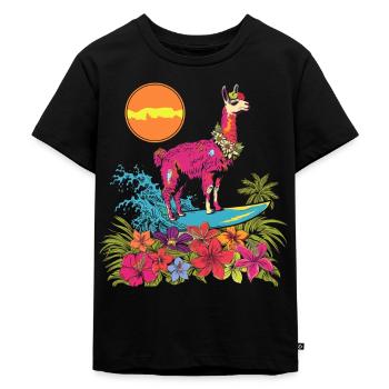Surfer Lama Alpaka Vintage Geschenk - Kinder Premium Bio T-Shirt - Schwarz - Vorne - Mikhail (115cm)