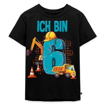 Baumaschinen 6 Geburtstag - Kinder Premium Bio T-Shirt - Schwarz - Vorne - Mikhail (115cm)