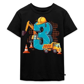 Baumaschinen 3 Geburtstag - Kinder Premium Bio T-Shirt - Schwarz - Vorne - Mikhail (115cm)