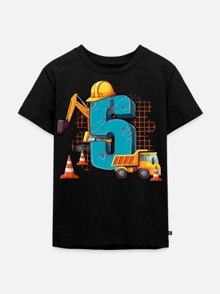 Construction Machinery 5th Birthday - Kids Premium Organic T-Shirt - black