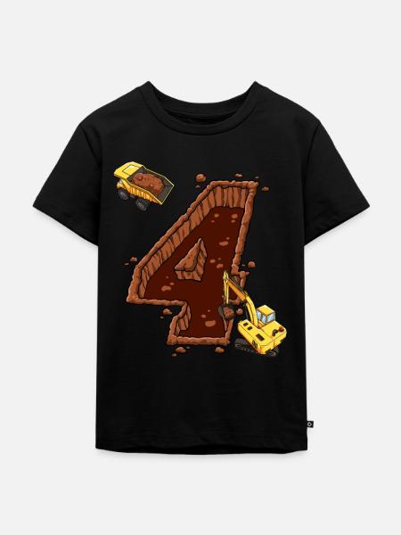 Construction Machinery 4th Birthday - Kids Premium Organic T-Shirt - black