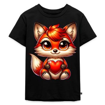 Süßer Fuchs mit Herz Valentinstag - Kinder Premium Bio T-Shirt - Schwarz - Vorne - Mikhail (115cm)