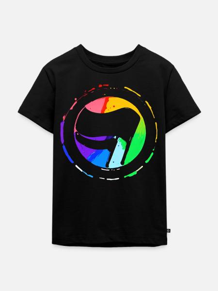 Regenbogen Antifa Flagge - Kinder Premium Bio T-Shirt - Schwarz