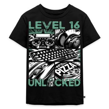 Geburtstag Level 16 freigeschaltet Gaming & Zocker - Kinder Premium Bio T-Shirt - Schwarz - Vorne - Mikhail (115cm)