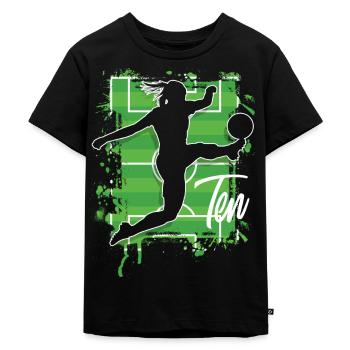 Fußballerin Fußball 10. Geburtstag - Kinder Premium Bio T-Shirt - Schwarz - Vorne - Mikhail (115cm)