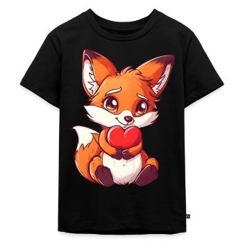 Renard mignon avec coeur Saint-Valentin - T-shirt Premium bio Enfant - noir - Devant - Mikhail (115cm)