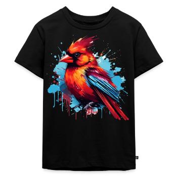 Colorful red cardinal paint splashes - Kids Premium Organic T-Shirt - black - Front - Mikhail (115cm)