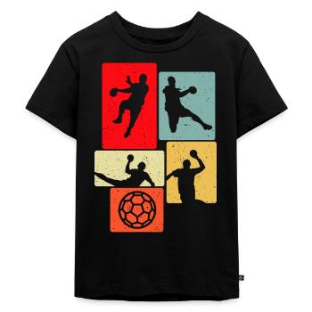 Handball Retro Handballer - Kinder Premium Bio T-Shirt - Schwarz - Vorne - Mikhail (115cm)