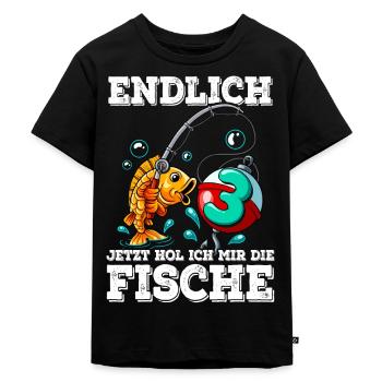 3 Geburtstag Angler Angeln - Kinder Premium Bio T-Shirt - Schwarz - Vorne - Mikhail (115cm)