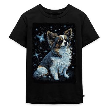 Papillon Hund Starry Night - Kinder Premium Bio T-Shirt - Schwarz - Vorne - Mikhail (115cm)