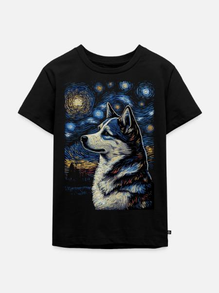 Husky Starry Night - Kinder Premium Bio T-Shirt - Schwarz