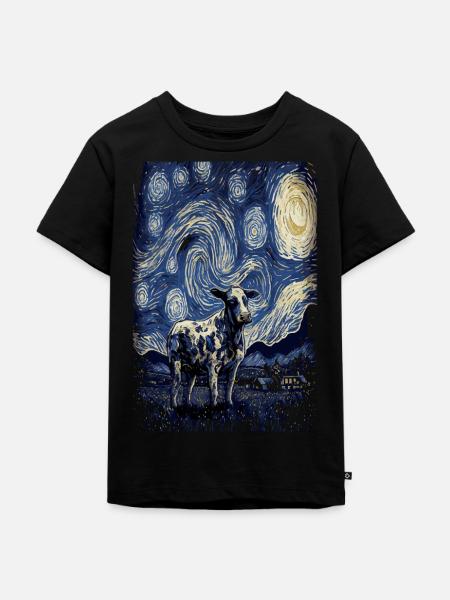 Kuh Starry Night - Kinder Premium Bio T-Shirt - Schwarz