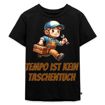 Tempo ist kein taschentuch Handwerker Bauarbeiter - Kinder Premium Bio T-Shirt - Schwarz - Vorne - Mikhail (115cm)