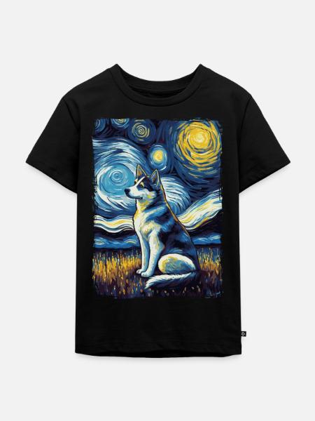 Husky Starry Night - Kinder Premium Bio T-Shirt - Schwarz