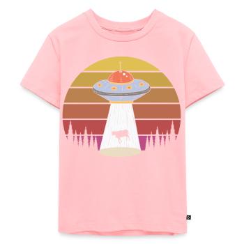 Retro Alien Entführung Kuh Tiere - Kinder Premium Bio T-Shirt - Rosa - Vorne - AI Model Kid Female (0cm)