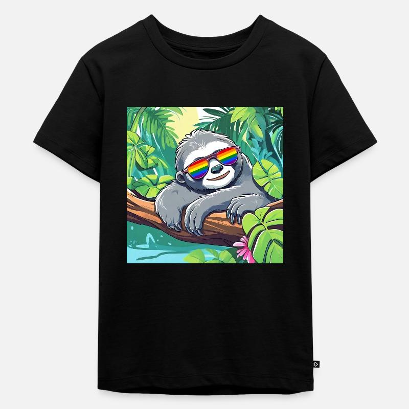 LGBTQ Faultier - Kinder Premium Bio T-Shirt - Schwarz