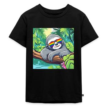 LGBTQ Pride Month Faultier Sonnenbrille Regenbogen - Kinder Premium Bio T-Shirt - Schwarz - Vorne - Mikhail (115cm)