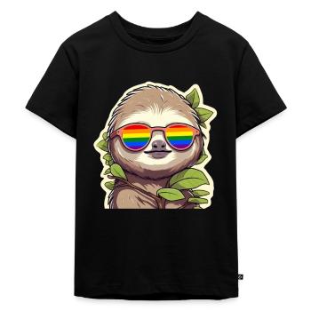 LGBTQ Pride Month Sloth with Sunglasses - Kids Premium Organic T-Shirt - black - Front - Mikhail (115cm)
