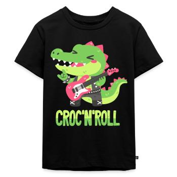 Rocker-Krokodil - Wortwitz - Kinder Premium Bio T-Shirt - Schwarz - Vorne - Mikhail (115cm)