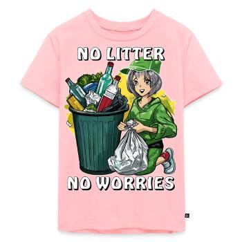 ABFALLEIMER NO LITTER, NO WORRIES - Kinder Premium Bio T-Shirt - Rosa - Vorne - AI Model Kid Female (0cm)