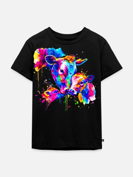 Kuh mit 3 Kälbern - Kinder Premium Bio T-Shirt - Schwarz