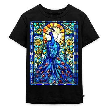 Stained Glass Peacock Geometric Animal Wildlife - Kinder Premium Bio T-Shirt - Schwarz - Vorne - Mikhail (115cm)