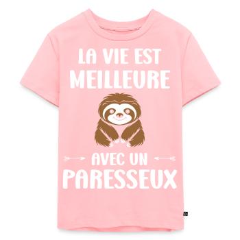 Animal humour paresseux - T-shirt Premium bio Enfant - rose - Devant - AI Model Kid Female (0cm)