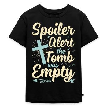 Lustiger Oster Spruch Spoiler Grabstätte war leer - Kinder Premium Bio T-Shirt - Schwarz - Vorne - Mikhail (115cm)