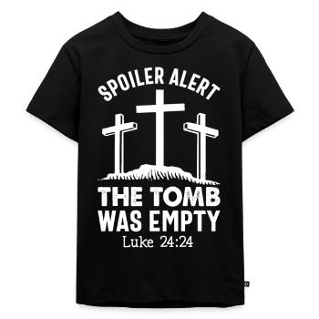 Lustiger Oster Spruch Spoiler Grabstätte war leer - Kinder Premium Bio T-Shirt - Schwarz - Vorne - Mikhail (115cm)