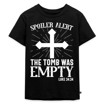 Lustiger Oster Spruch Spoiler Grabstätte war leer - Kinder Premium Bio T-Shirt - Schwarz - Vorne - Mikhail (115cm)
