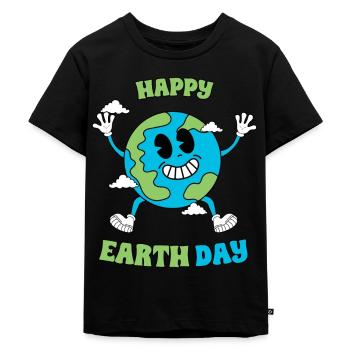 Cheerful Planet Character - Earth Day - Kids Premium Organic T-Shirt - black - Front - Mikhail (115cm)