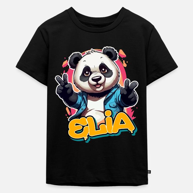 ELIA - Beau prénom de garçon avec panda cool - T-shirt Premium bio Enfant - noir