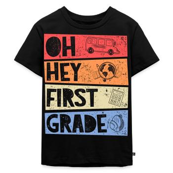 Oh Hey 1st Grade Retro School Enrollment Girl Boy - Kids Premium Organic T-Shirt - black - Front - Mikhail (115cm)