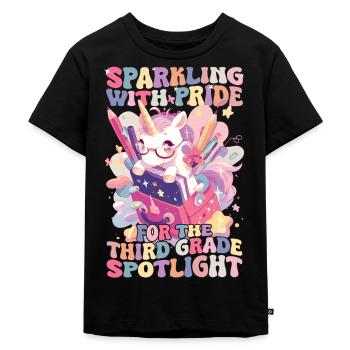 Sparkling With Pride 3rd Grade Unicorn Girl - Kids Premium Organic T-Shirt - black - Front - Mikhail (115cm)