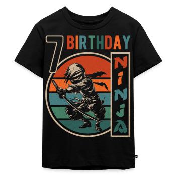 Retro Ninja 7. Geburtstag 7 Jahre Junge Geschenk - Kinder Premium Bio T-Shirt - Schwarz - Vorne - Mikhail (115cm)
