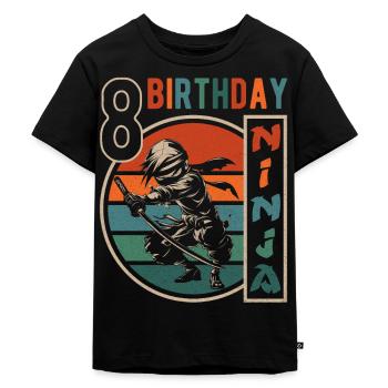 Retro Ninja 8. Geburtstag 8 Jahre Junge Geschenk - Kinder Premium Bio T-Shirt - Schwarz - Vorne - Mikhail (115cm)