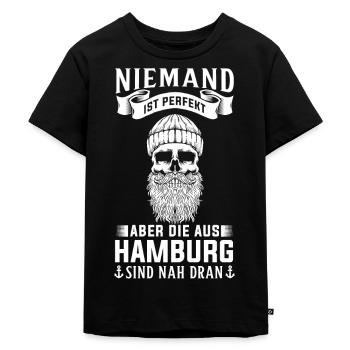 Hamburg Tshirt Geschenk Moin Hamburch Fußball - Kinder Premium Bio T-Shirt - Schwarz - Vorne - Mikhail (115cm)