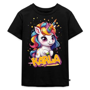 KARLA - Schöner Mädchen Name mit süßem Einhorn - Kinder Premium Bio T-Shirt - Schwarz - Vorne - Mikhail (115cm)