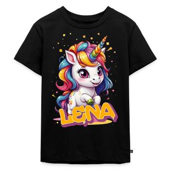 LENA - Beautiful girl name with cute unicorn - Kids Premium Organic T-Shirt - black - Front - Mikhail (115cm)