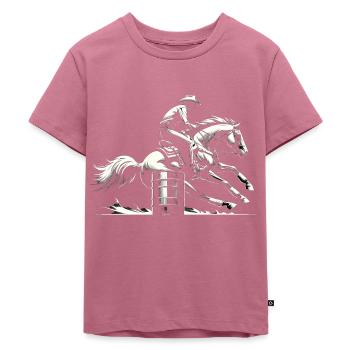 Barrel-Racing-Dynamik - Kinder Premium Bio T-Shirt - Mauve - Vorne - Hailey (125cm)