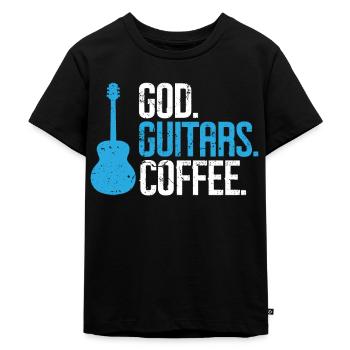 God Guitars Kaffee Christliche Gitarristin - Kinder Premium Bio T-Shirt - Schwarz - Vorne - Mikhail (115cm)