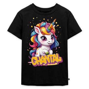 CHANTAL - Schöner Mädchen Name mit süßem Einhorn - Kinder Premium Bio T-Shirt - Schwarz - Vorne - Mikhail (115cm)