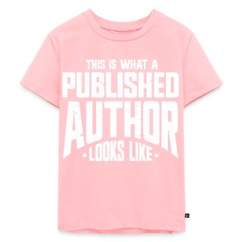Author Writer - Kids Premium Organic T-Shirt - rose - Front - AI Model Kid Female (0cm)