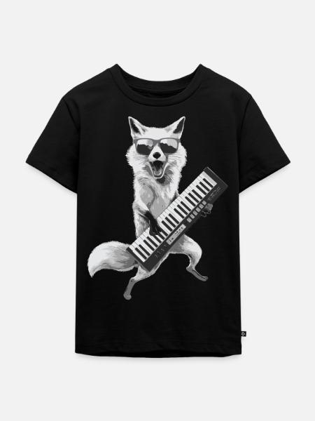 Fox Keytar Keyboard Geschenk - Kinder Premium Bio T-Shirt - Schwarz