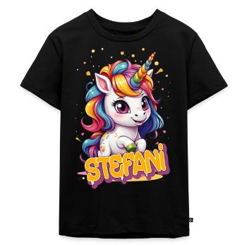 STEFANI - Schöner Mädchen Name mit süßem Einhorn - Kinder Premium Bio T-Shirt - Schwarz - Vorne - Mikhail (115cm)