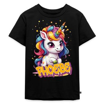 PHOEBE - Schöner Mädchen Name mit süßem Einhorn - Kinder Premium Bio T-Shirt - Schwarz - Vorne - Mikhail (115cm)