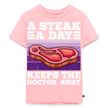 Drôle de carnivore Un steak par jour éloigne Doc - T-shirt Premium bio Enfant - rose - Devant - AI Model Kid Female (0cm)