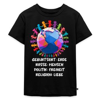 gegen Rassismus, gegen Rechts, gegen Nazis, Liebe - Kinder Premium Bio T-Shirt - Schwarz - Vorne - Mikhail (115cm)
