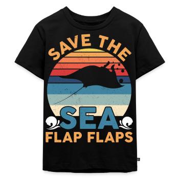 Manta Ray Stingray Save The Sea Flap Flaps Illustr - Kinder Premium Bio T-Shirt - Schwarz - Vorne - Mikhail (115cm)