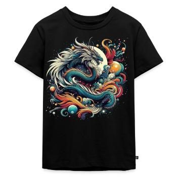 Dragon mystique dans des tourbillons abstraits colorés - T-shirt Premium bio Enfant - noir - Devant - Mikhail (115cm)
